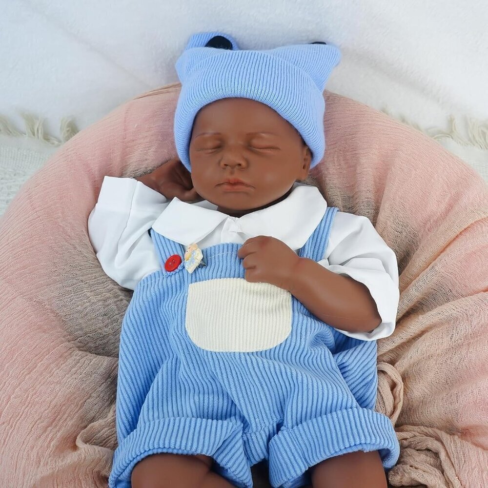 18.9Inch Full Silicone Reborn Baby Doll Dark Brown Angelic Face Toddler Boy Doll